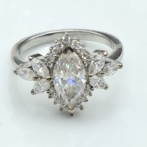 NWT Authentic Moissanite Ring in Platinum Over Sterling Silver